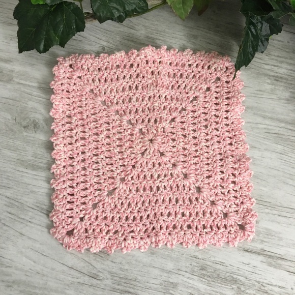Pink Wash Cloth Cotton Handmade Dish Rag Crochet Shabby Chic Kitchen Bath - Picture 1 of 6